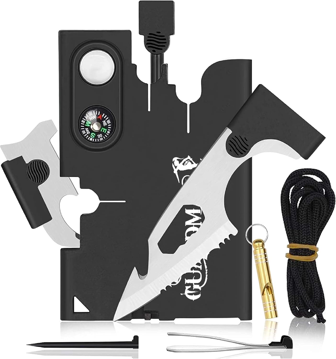 GUARDMAN Credit Card Multitool Upgraded 18 in 1 Survival Multipurpose Wallet Tool Card Knife Fire Starter, Whistle, Compass Dad Gift for Men Fathers Day and Christmas Gift