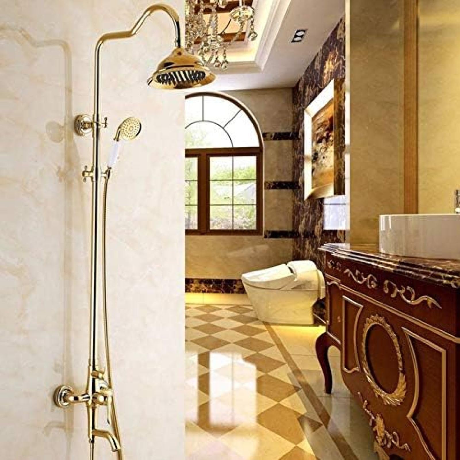 NGDFGR Shower Kits, Gold Bathroom Rainfall Shower Faucet Set Luxury Mixer Taps With Hand Shower Head Shower Sets Handshower