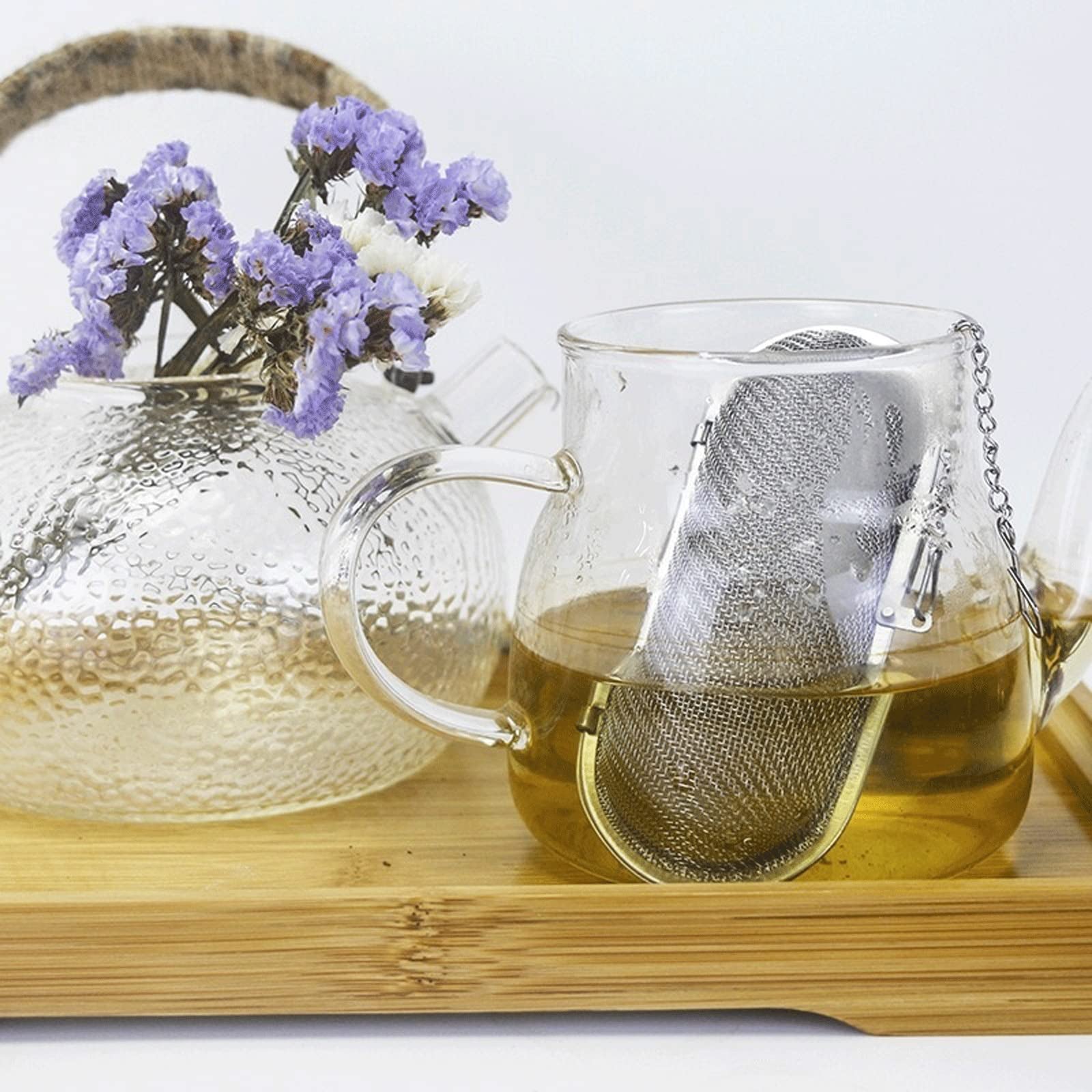 Colador de té reutilizable de malla de acero inoxidable, infusores de té de malla larga, colador de jaula de té, filtro de hierbas y especias, difusor de filtro de cocina, accesorios de té