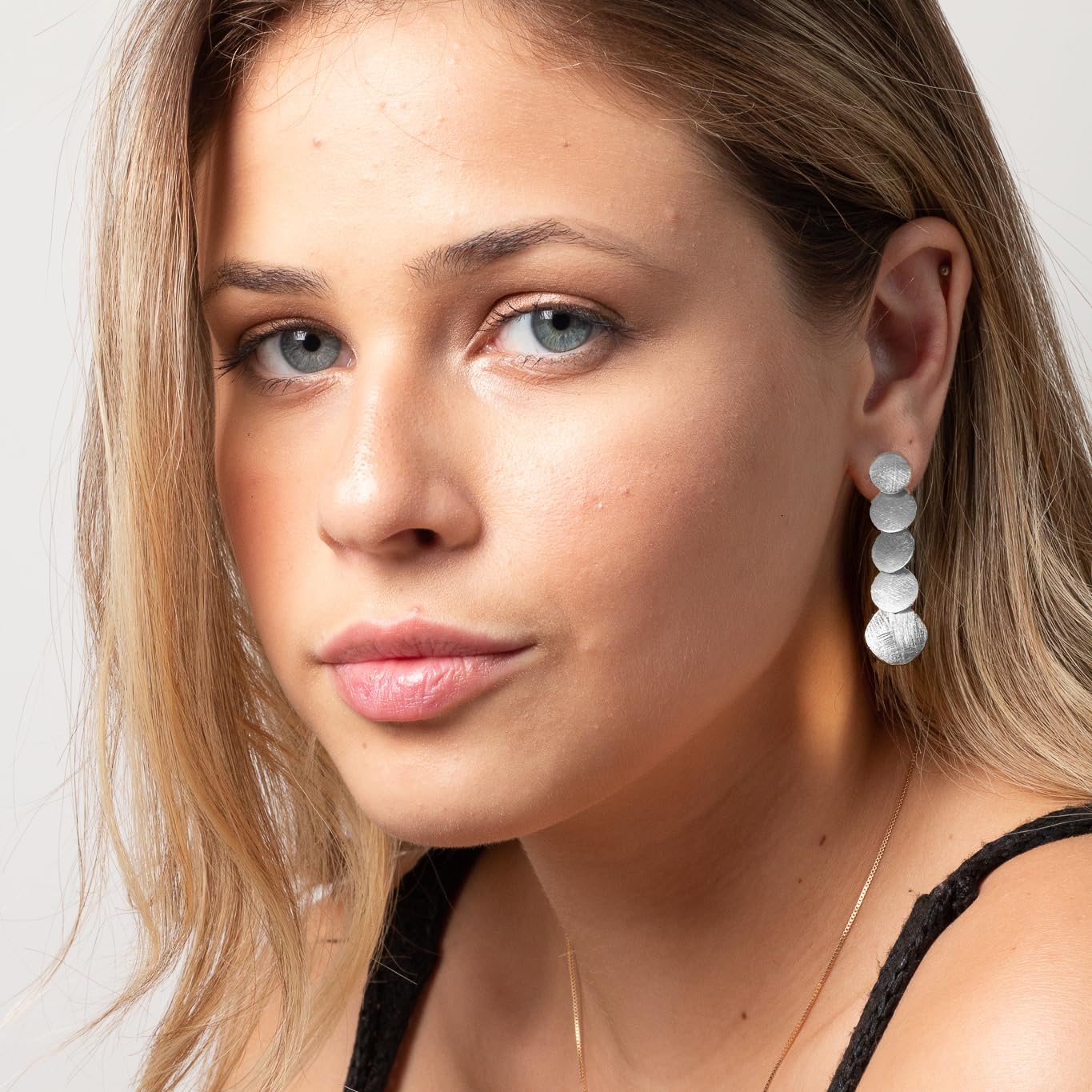 Pendientes Largos Fall, chapados en oro de 18k con circulos, pendientes de fiesta ligeros, joyas para mujer, regalo único para mujer (Oro Blanco 18k)