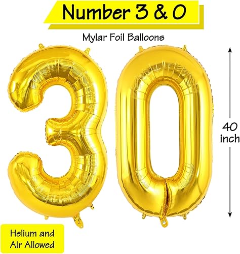 Miniatura 2 de Globos dorados de 40 pulgadas con el número 30, globos de helio de aluminio jumbo para decoración de fiesta de cumpleaños de 30 años, suministros