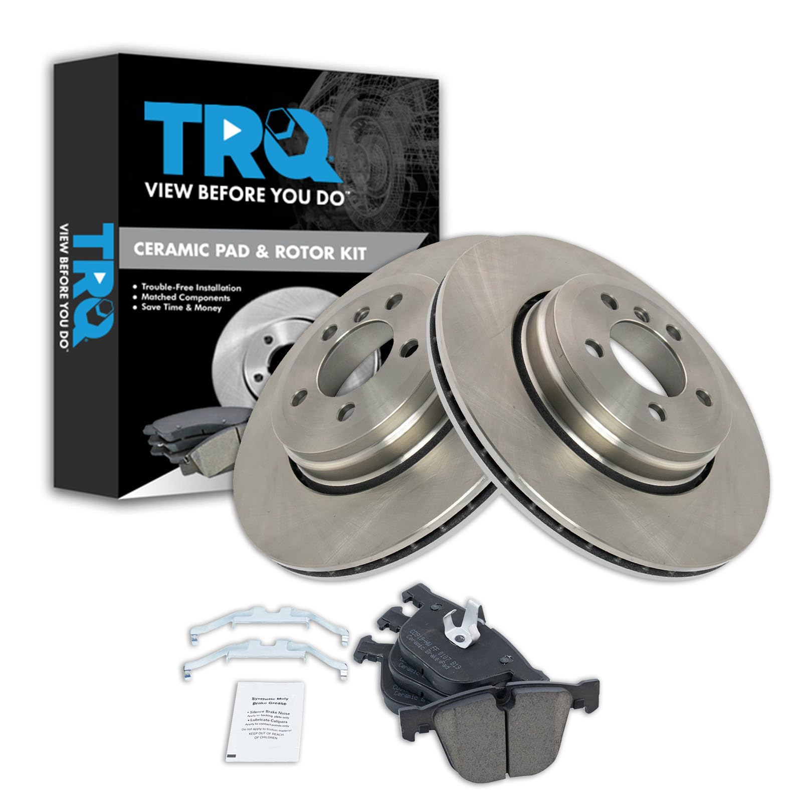 TRQ Rear Brake Pad and Rotor Set Ceramic Compatible with 2008-2010 BMW 535i 2004-2005 545i 645Ci 2006-2010 550i 2007-2010 650i