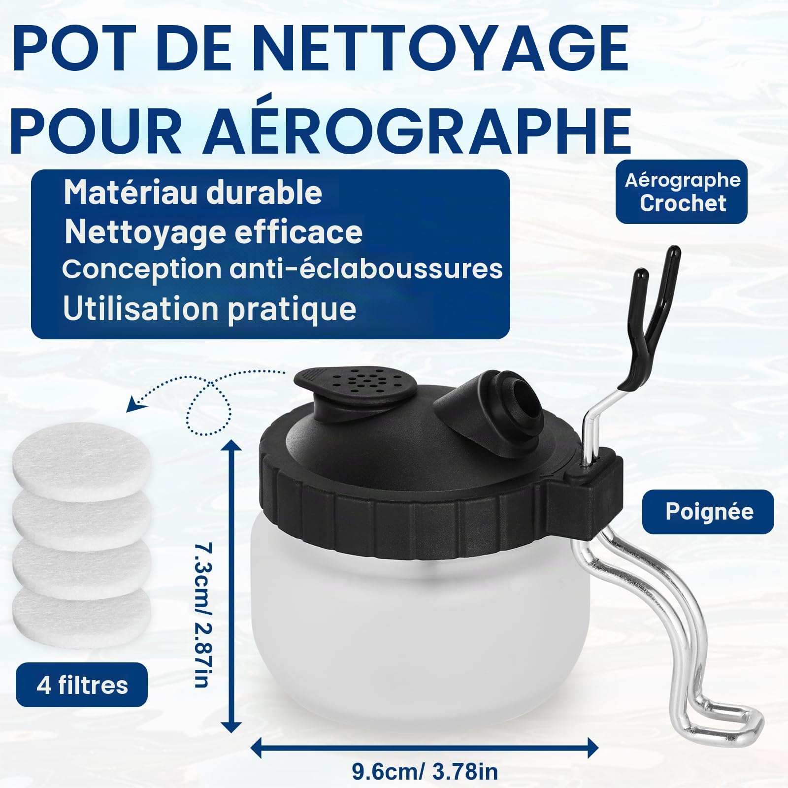 Roizefar Kit nettoyage aérographe, 6 nettoyants pour aérographe et 2 diluants (100 ml chacun) avec pot de nettoyage en verre, élimine efficacement la peinture acrylique à base d'eau, kit de