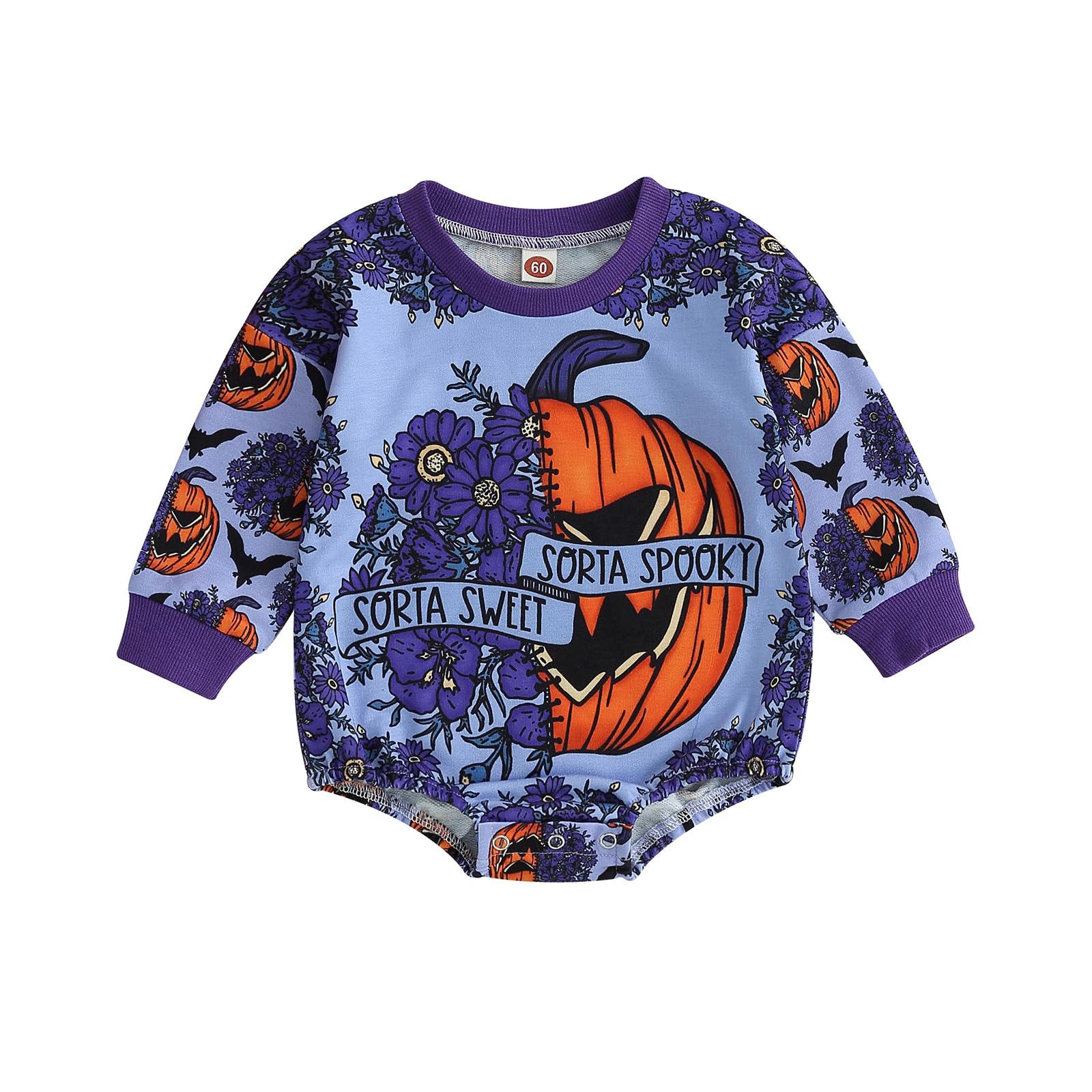 Ayalinggo Halloween Baby Girl Boy Outfit Newborn Sweatshirt Bubble Romper Onesie Long Sleeve Pumpkin Shirt Fall Clothes (D sorta sweet sorta spooky, 18-24 Months)