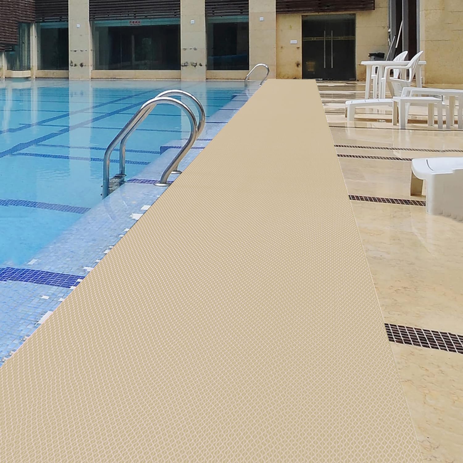PVC Drainage Floor Mat Non-Slip Commercial Wet Area Mat for Outdoor and Indoor Restaurant Kitchen Bar Swimming Pool Splash Matting Water Drain Flooring Mat (Goose Yellow and Crescent White, 3FTX11FT)