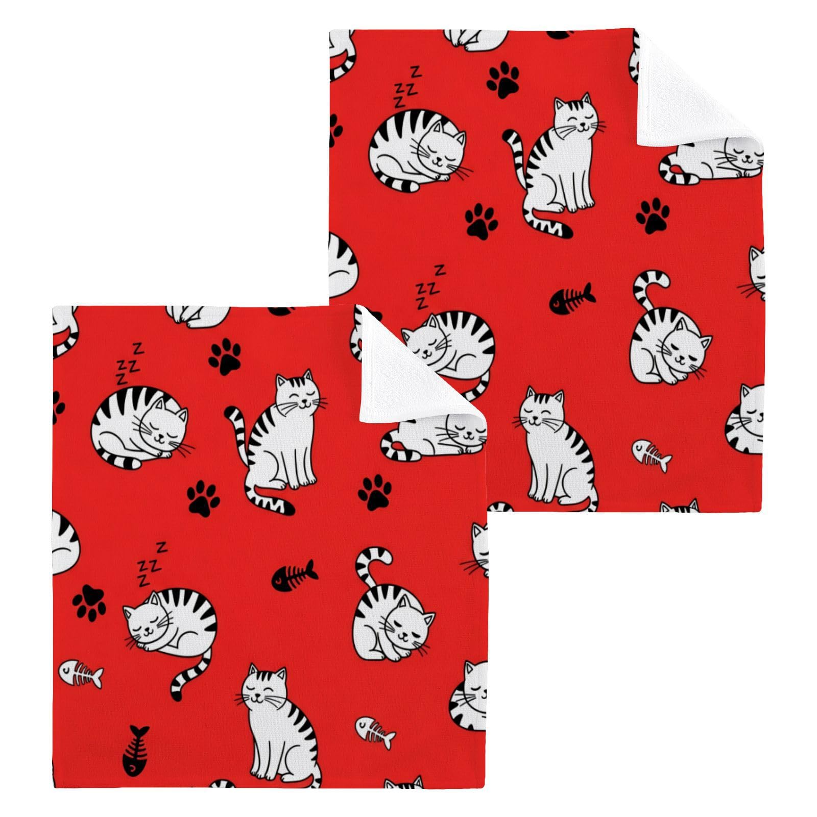 BOESI Cartoon Cat Pattern 12x12in Cotton Washcloth,Face Towel