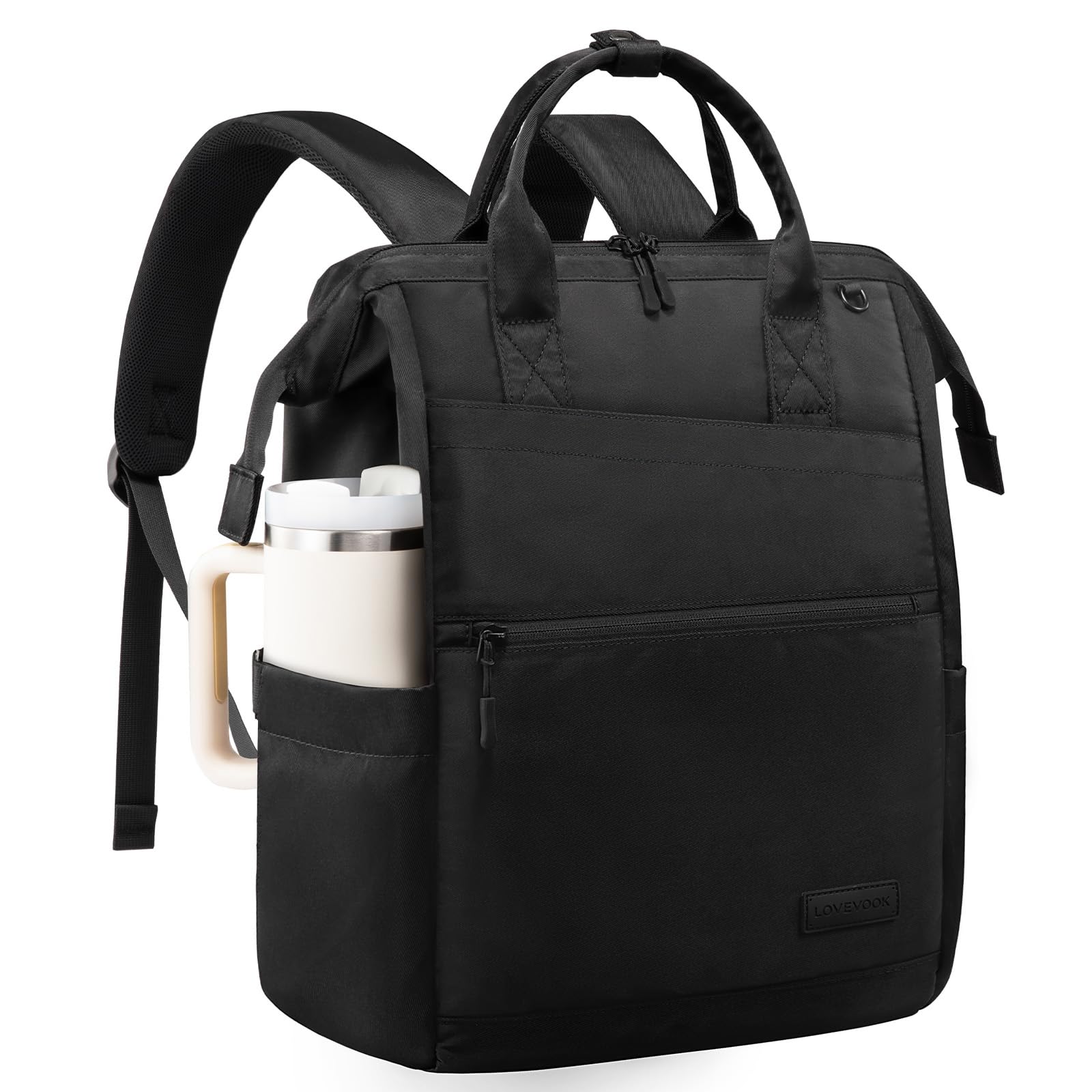 LOVEVOOK Rucksack Damen, 17,3 Zoll Laptop Schulrucksack Teenager Mädchen mit großem Fach für Trinkflaschen, Großes Öffnungsdesign Daypack Arbeitstasche Lehrertasche Tagesrucksäcke für Reise Uni Schule