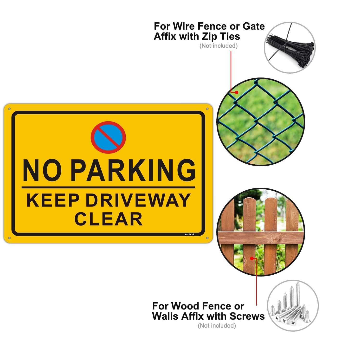 2-pack No Parking Sign Keep Driveway Clear Signage Road Warning Sign, Aluminium Outdoor Retroreflective Signage - Image 4