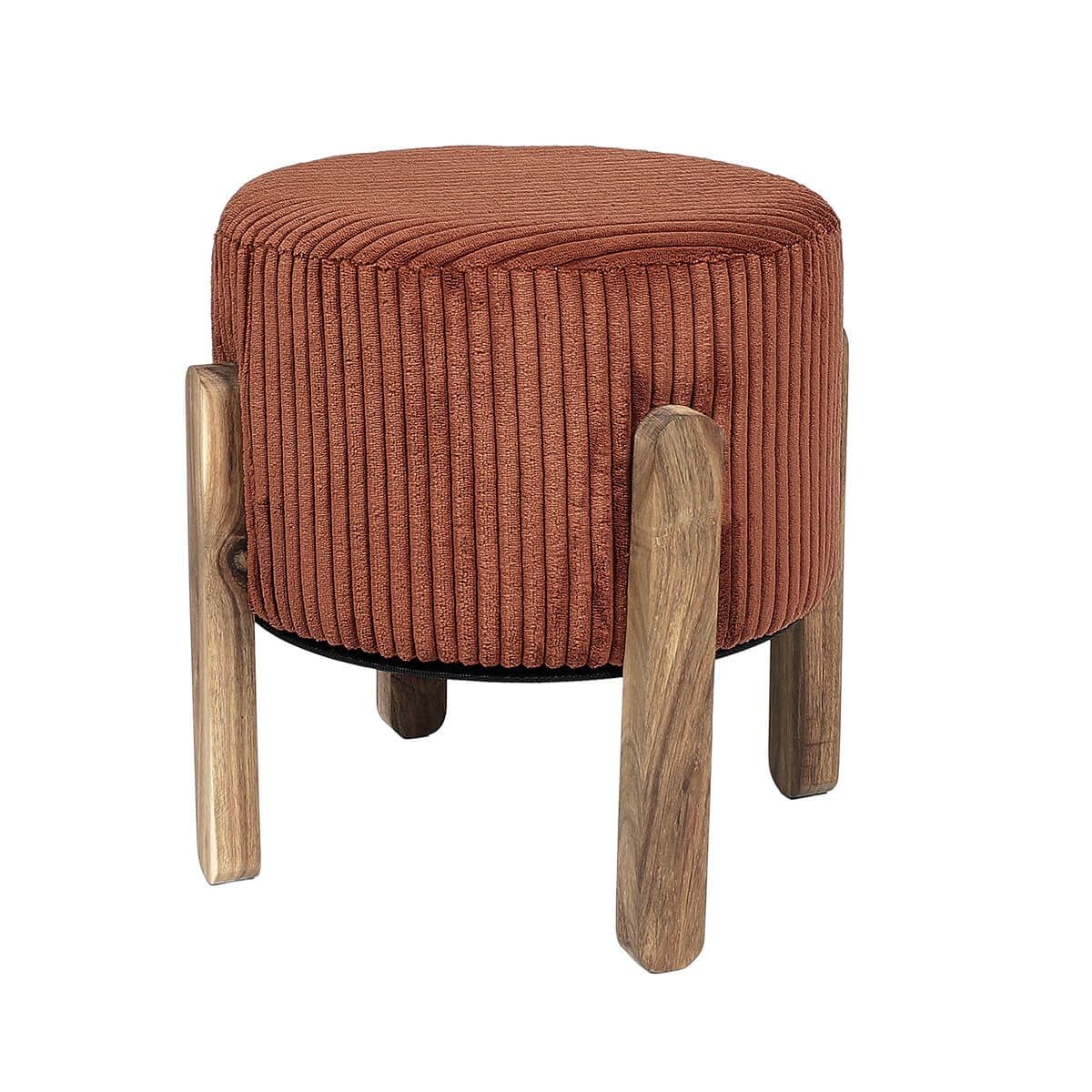 AltoBuy Amory - Lot de 2 Tabourets en Velours côtelé Coloris Terracotta Pieds en Acacia