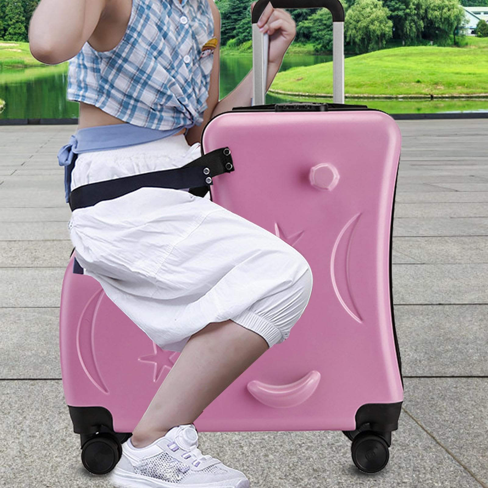 Bagagli per bambini piccoli, valigia da equitazione per bambini | Valigia da montare con serratura a password a 3 cifre - Ruote silenziose da 20 pollici, cinture di sicurezza, manubri e pedale, Color | Bagaglio a Mano per Bambini Bambini 6-12 Anni Bagagli