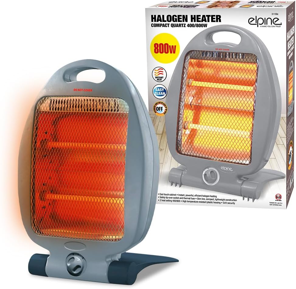 800W Halogen Heater - Instant Heat With Two Settings | Ideal For Winter - Home, Office, Living Room, Caravan, Garages | 2 Bars Quartz - Compact, Silent, Energy Saving Heater, Durable and Long Lasting