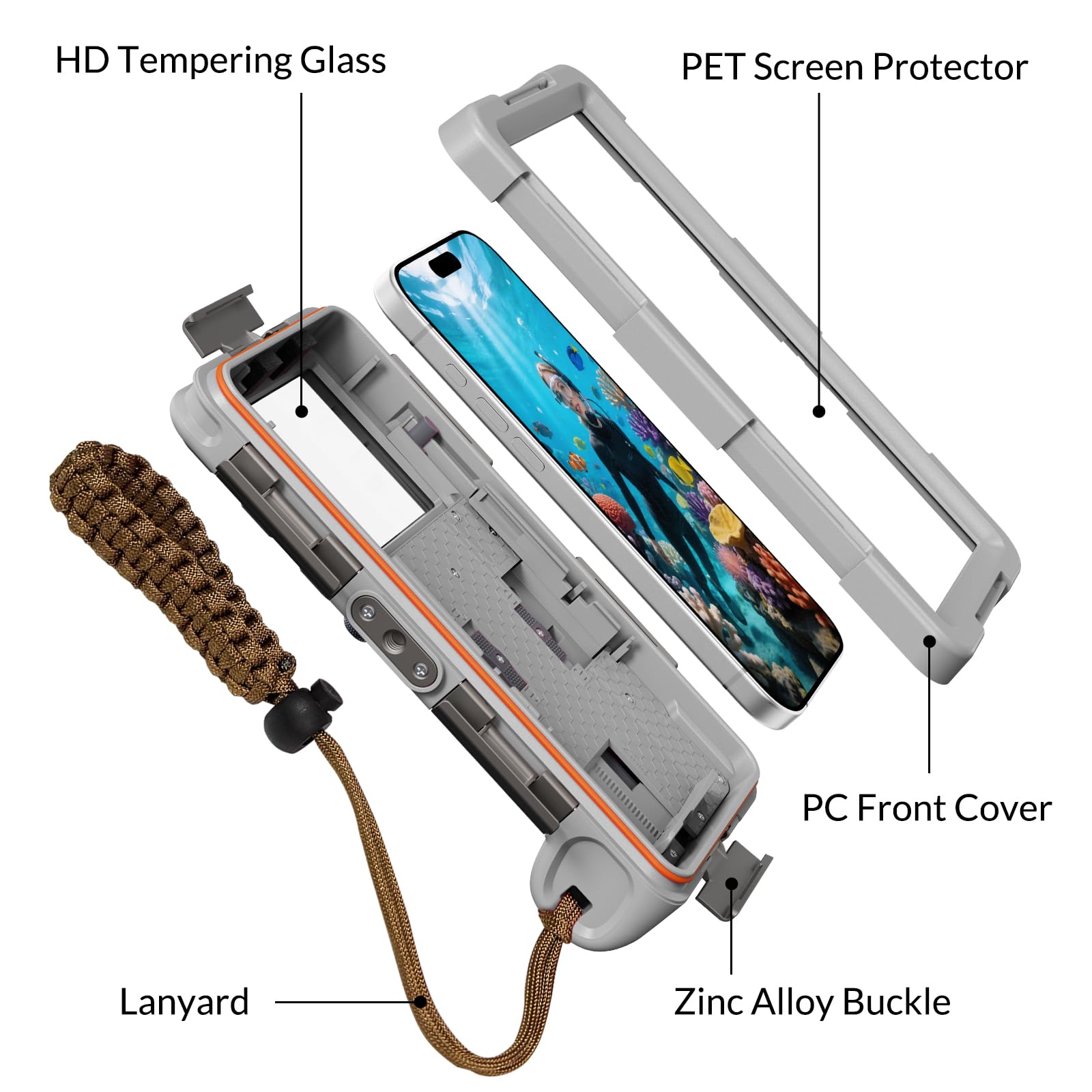 2025 - Funda para teléfono de buceo subacuático para teléfono 17/16/15/14/13/12Pro Max/Galaxy S25/S24/S23. (15 m), funda impermeable profesional de buceo submarino para video fotográfico (gris)