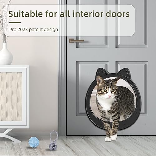 Miniatura 4 de Puerta grande para gatos, puerta interior para gatos, puerta para gatos sin solapa, fácil de instalar, puerta fuerte para mascotas, sin