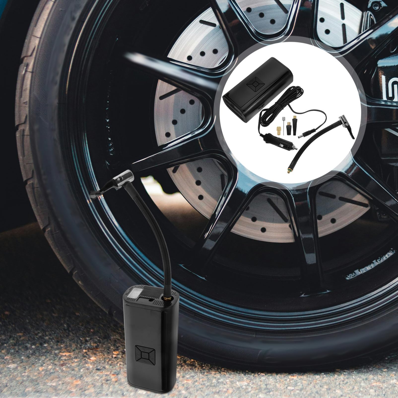 PRETYZOOM Bomba de Aire Portátil Compacta para Neumáticos de Bicicleta | 1 Juego, Negro Abs, 3 X 1500mah, Presión 3-150psi y Precisión ±1.5psi, 60w 7.4v