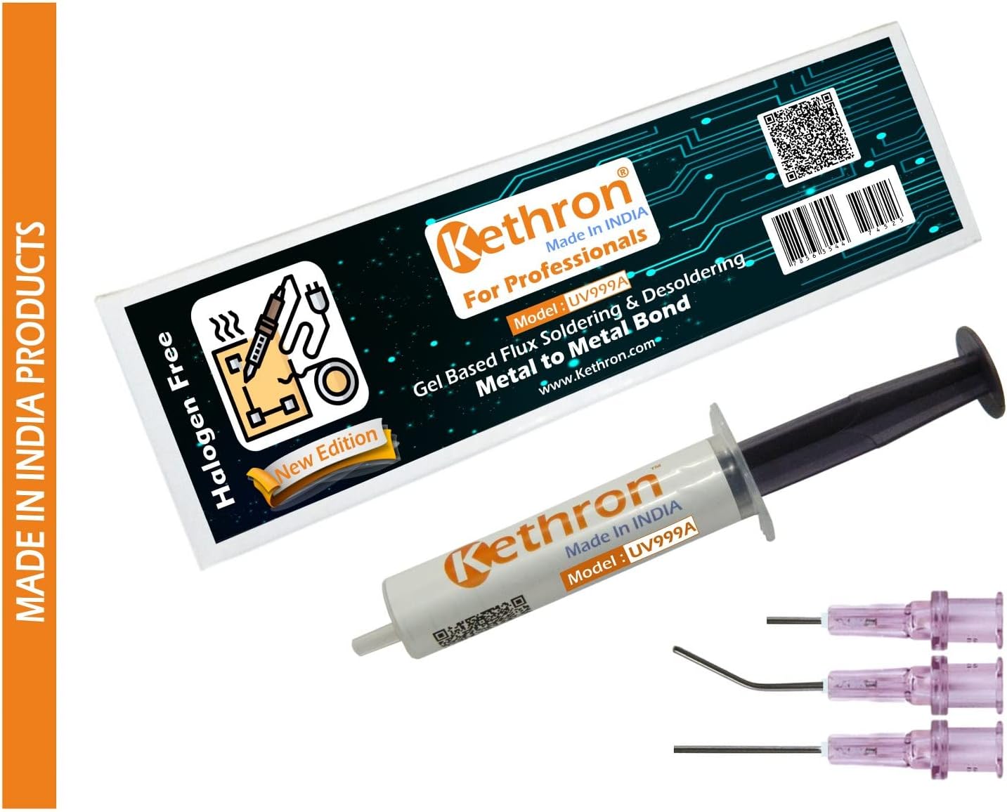UV999A Gel Base Soldering & Desoldering Flux for Strongest Bond on Metal | Lithium-ion Battery | Iron | Nickel | Stainless, Carbon, & Alloy Steel, Copper, Zinc, Brass, Lead, Tin (+3 Needle)