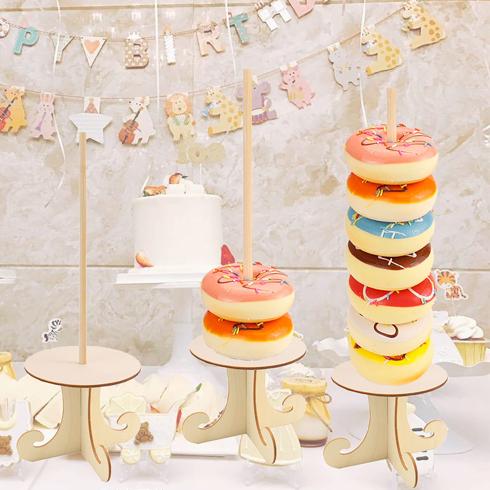 Décoration Boutique Support Présentoir Donut Bois - Lot 4 Pièces Pour Pâtisserie Mariage Anniversaire Présentoir Donuts