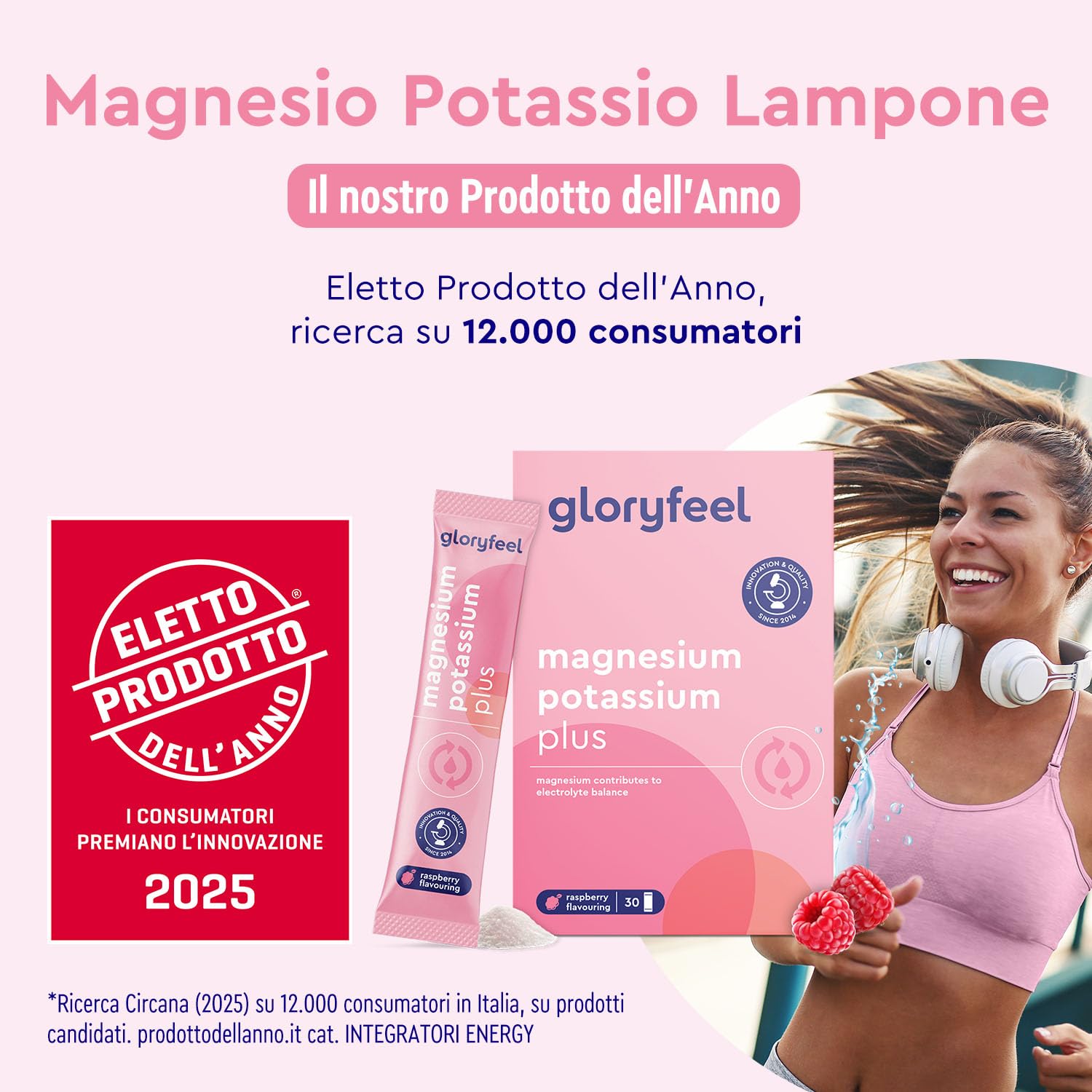 Magnesio e Potassio Integratore, Eletto PRODOTTO DELL'ANNO 2025, Gusto Lampone, 30 Bustine, Vitamina C, B12, Riboflavina e Tiamina, Contro Stanchezza e Affaticamento, per Sistema Immunitario e Nervoso