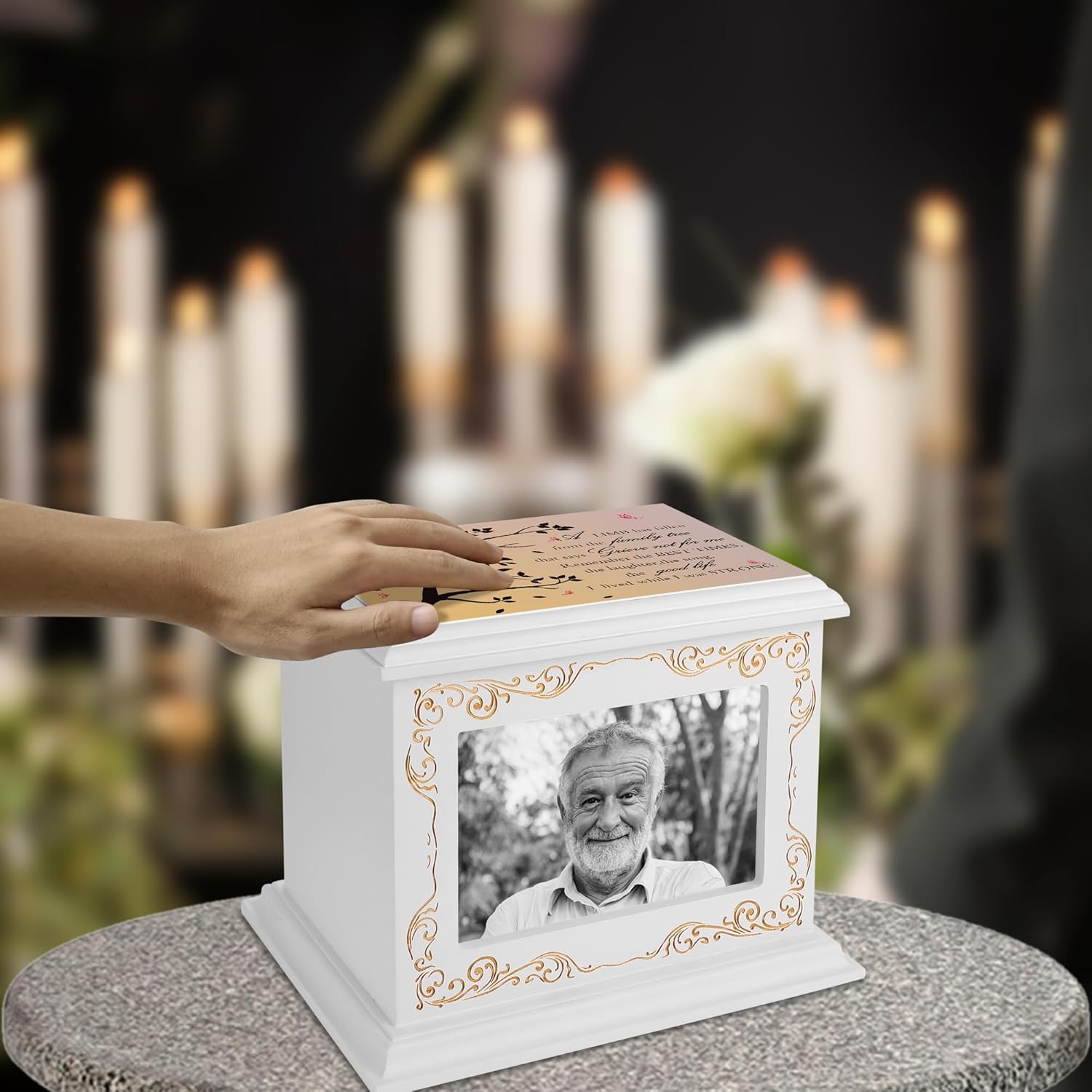 Cremation Urns for Human Ashes Adult Male or Female, Funeral Memorial Urns for Ashes with Photo Frame, Wooden Urns Box and Casket for Men Women, Burial Urn for Adults Up to 200 IBS