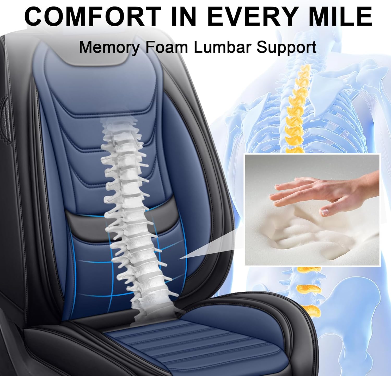 JWLK Seat Covers for GMC Terrain 2010-2026, Family Seat Covers for Cars, Non-Slip, Airbag Compatible Vehicle Cushion, Waterproof & Easy-Clean(Standard 5 Seats, Black Blue)