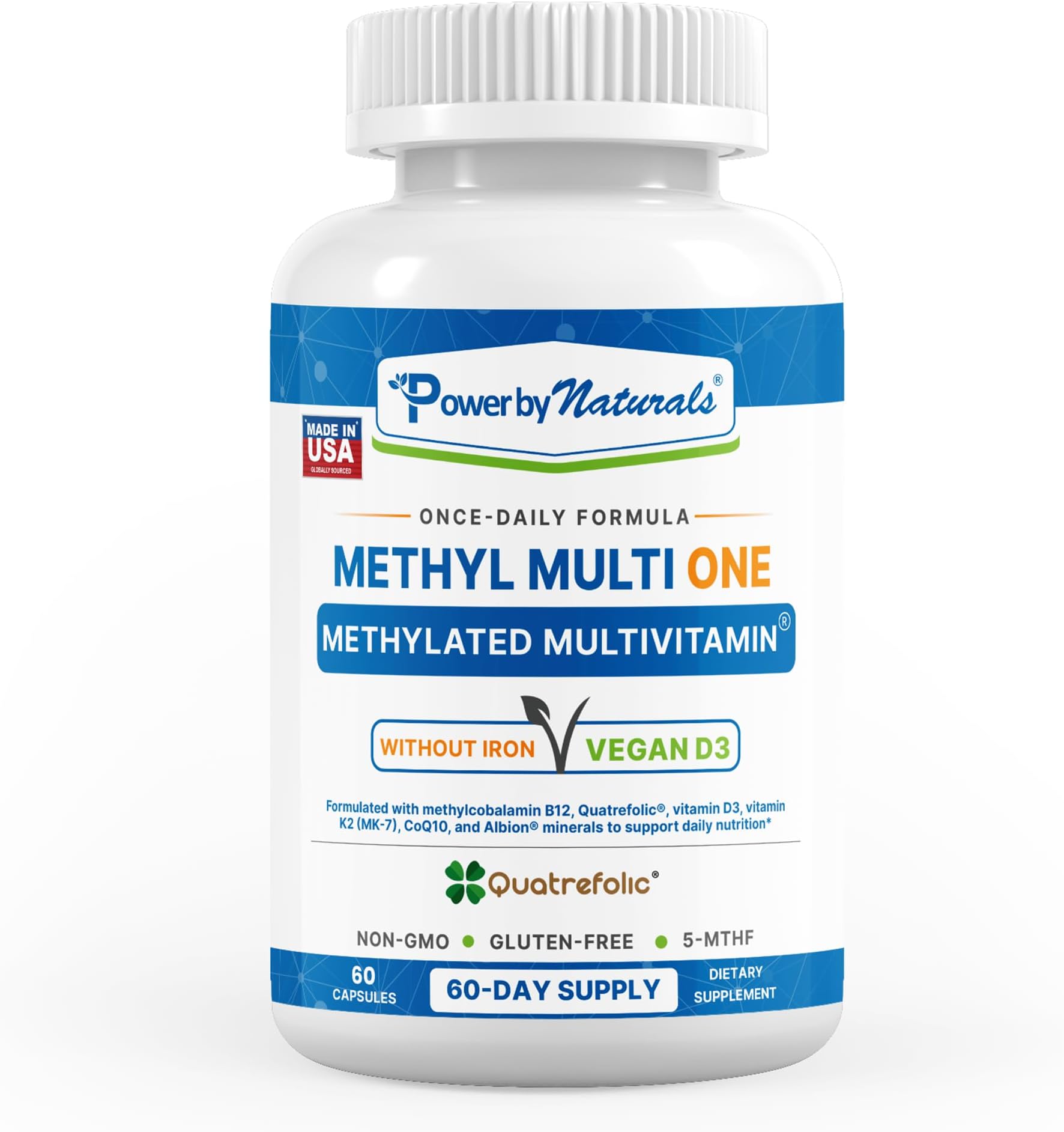 Power By Naturals Methyl Multi One - Methylated Multivitamin with Methylfolate & Methyl B12 for MTHFR Maintenance, 60 Capsules, 2 Month Supply, Made in USA (Packaging May Vary)
