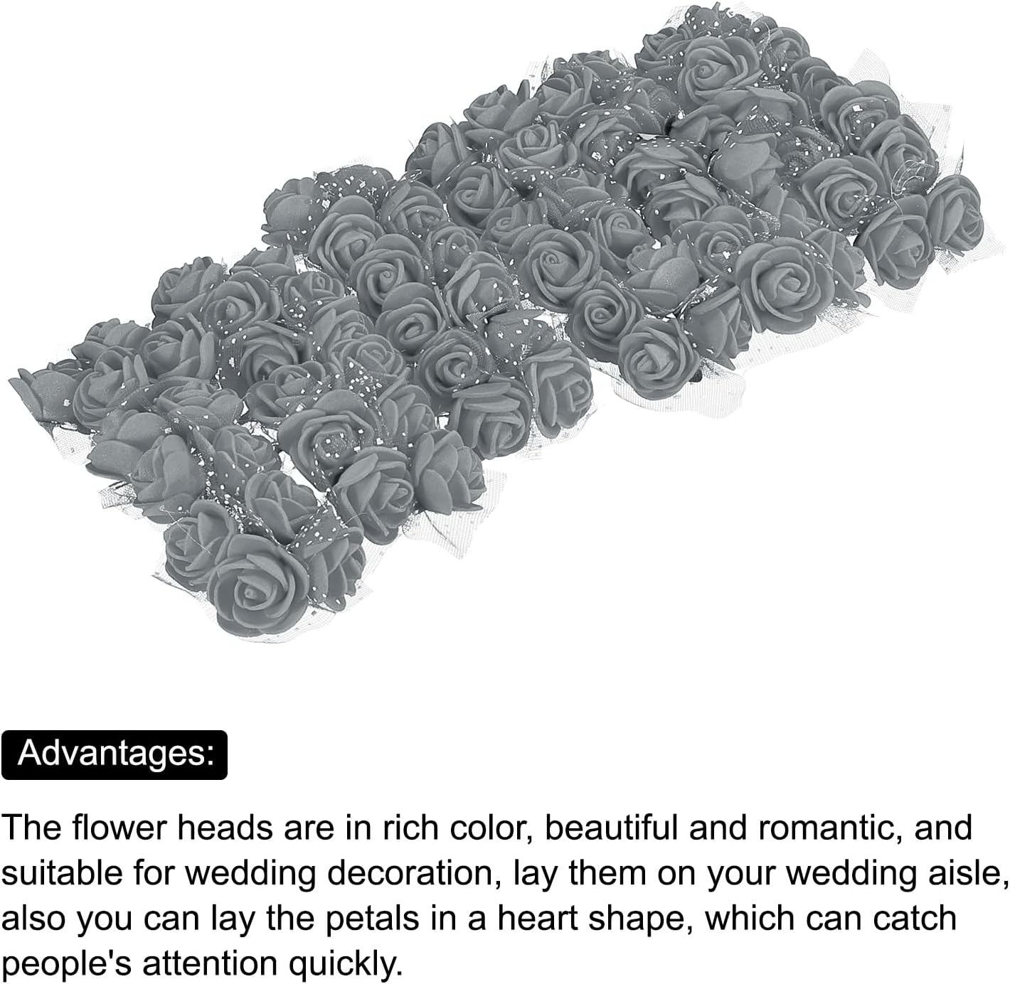 MECCANIXITY Artificial Rose Flower Heads, Grey Mini Faux Flowers 0.8 Inch-1 Inch for DIY Craft Wedding and Party Decoration Pack of 288