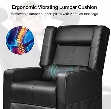 GTRACING Gaming Recliner Chair with Bluetooth Speakers Racing Style Single Gaming Sofa Modern Living Room Recliners Ergonomic Comfortable Massage Home Theater Seating, Black