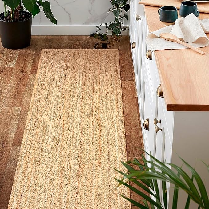 Tappeto in iuta intrecciata, 6 x 1,2 m, beige, tessuto a mano, in fibra naturale, per camera da letto, corridoio e decorazione per la casa