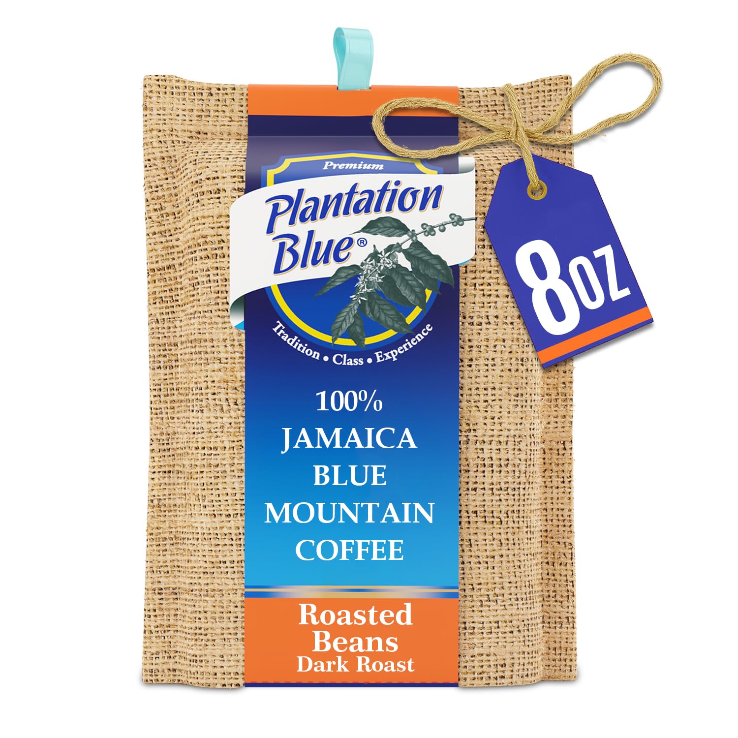 Plantation Blue 100% Blue Mountain Coffee, Dark Roast, Whole Bean, Premium Jamaican Coffee, 8oz