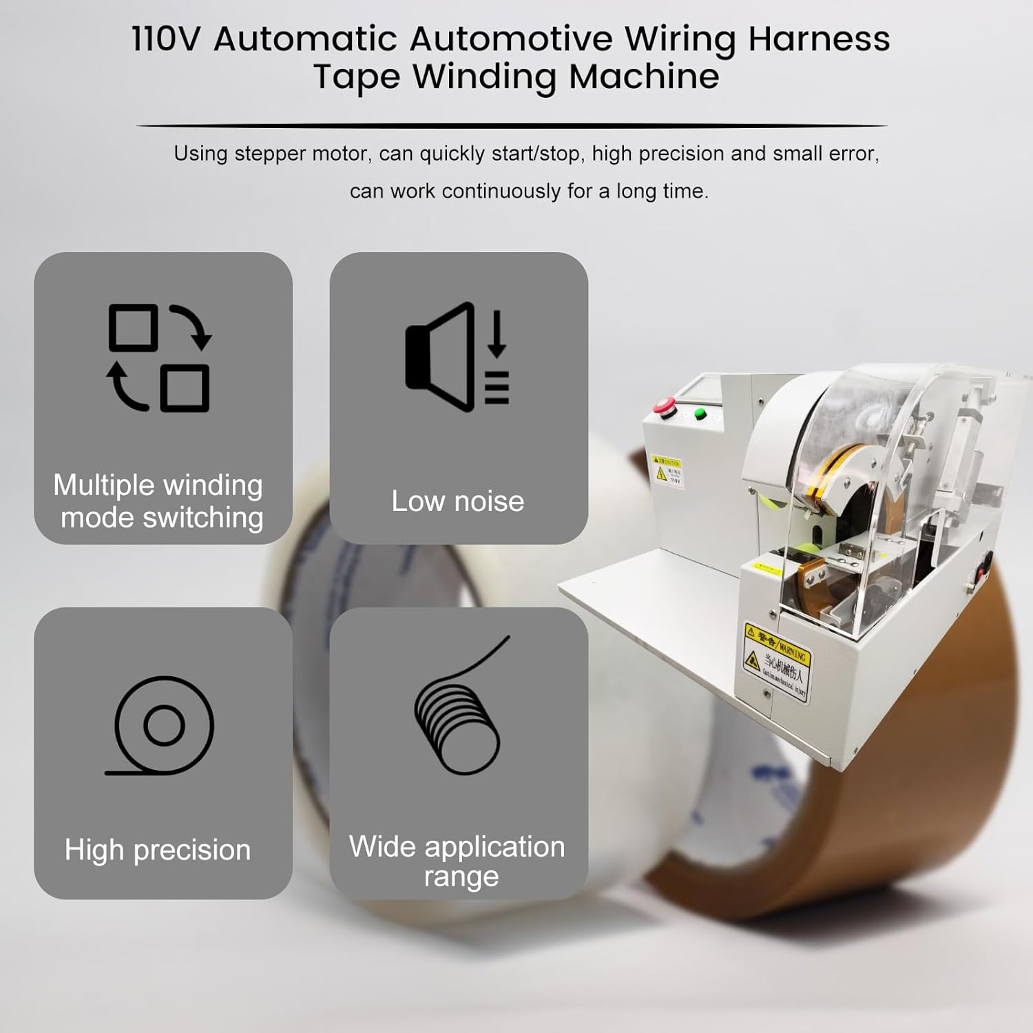 110V Automatic Tape Winding Machine - 0.12"-0.98" Wire Diameter, 4500r/min Speed, Intelligent Wrapping for High Temp/Mica/Ceramic/Acetate Tape, 0.2"-1" Tape Width