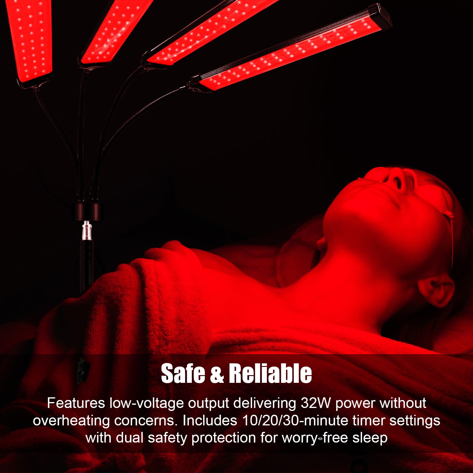 Rotlichtlampe Stehlampe mit 4 Flexiblen Köpfen, Trayvespace Infrarotlampe mit 660/850/940nm, Verstellbare Rotlichtlampe mit Timer & 5 Helligkeiten, Große Rotlicht Standlampe für Zuhause, Büro, Yoga