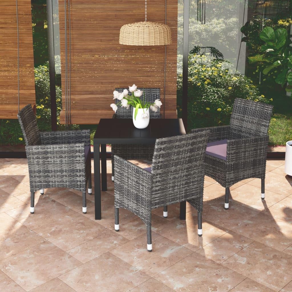 Ensemble à manger de jardin résine tressée grise Solivagant table chaises et coussins