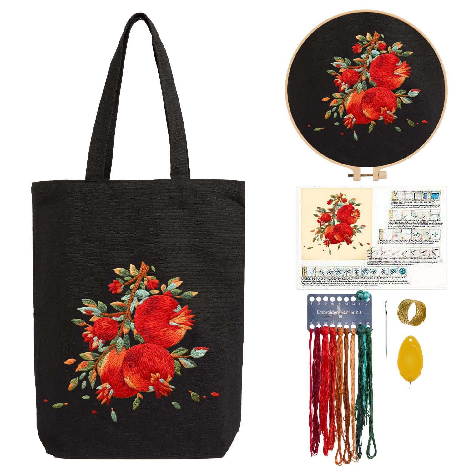CREAWONDER Hand Embroidery Kits for Bag, Embroidery Kit Bag with Pattern for Beginners, Arts and DIY Embroidery Crafts Kits for Adults, Include Instructions, Embroidery Hoops, Color Threads and Tool