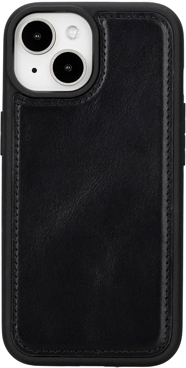 VENOULT Detachable Wallet Case for iPhone 15, 4 Card Holder Wallet, Man or Women Folio Cover, Compatible with Magsafe, RFID, Genuine Leather, Kick Stand (Rustic Black)