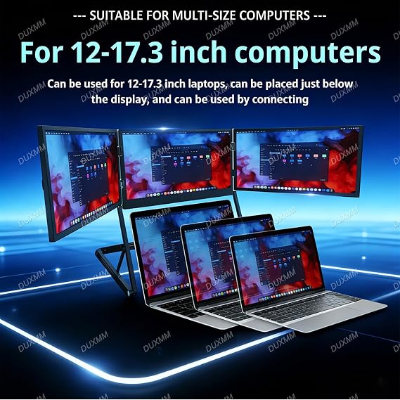 Triple Screen Laptop Extender 15.6 1080P IPS,Type-C/HDMI/USB-C Plug-Play Triple Monitor,with 360 Rotation Adjustable Viewing Angles Compatible with Windows and Macos