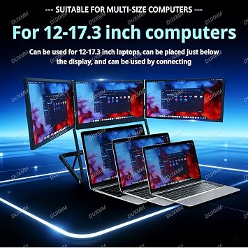 Triple Screen Laptop Extender 15.6 1080P IPS,Type-C/HDMI/USB-C Plug-Play Triple Monitor,with 360 Rotation Adjustable Viewing Angles Compatible with Windows and Macos