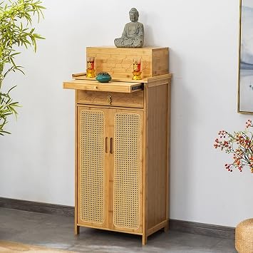 Homes Decor Shrine with Drawers, Retro Churches Meditation Altar Table with Cabinet, Temple Buddhist Altar Standing Cabinet, Can Candles,Incense Burners,Buddha Statues,offerings.