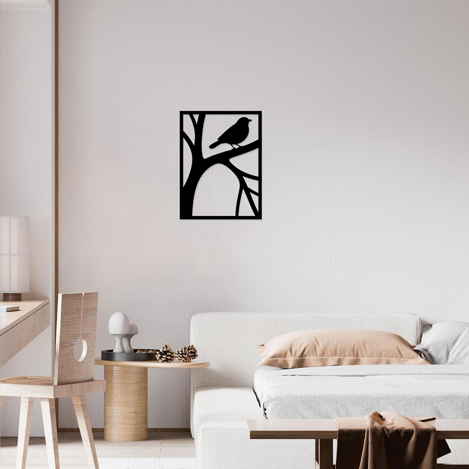 GlintHome Black Metal Abstract Wall Art Bird on Tree Branch Silhouette Bird Art Decor for Living Room Garden Bedroom Office Home Wall Decor