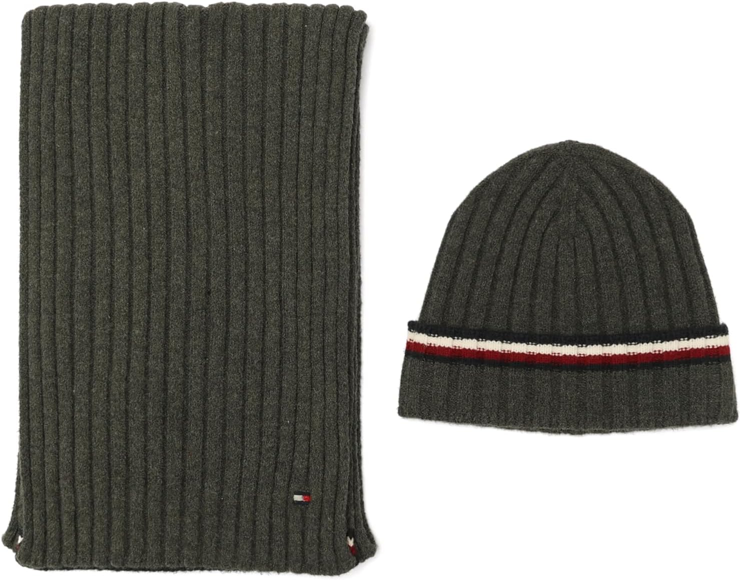 Tommy Hilfiger mens Wide Rib Global Stripe Hat & Scarf