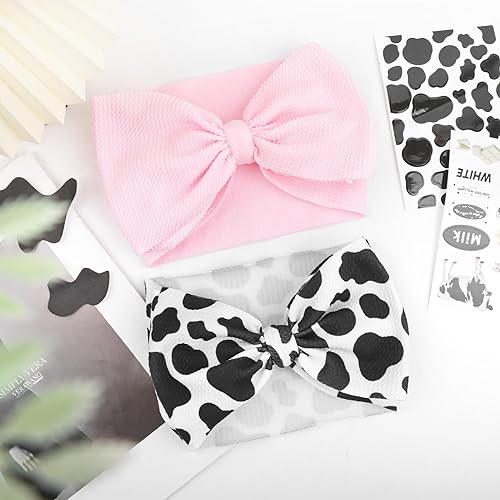 Miniatura 6 de 2 lazos para el pelo con estampado de vaca Moo de 7 pulgadas para bebés, niñas, accesorios de vaquera, diademas para bebés y niñas, lazo rosa