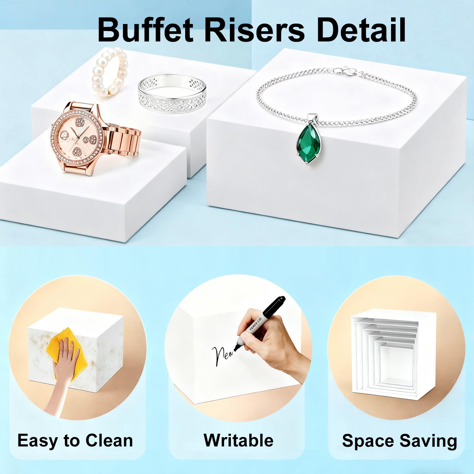 Juego de 6 elevadores de buffet de acrílico blanco – Nesting Cube para postres, catering/joyas, blanco opaco
