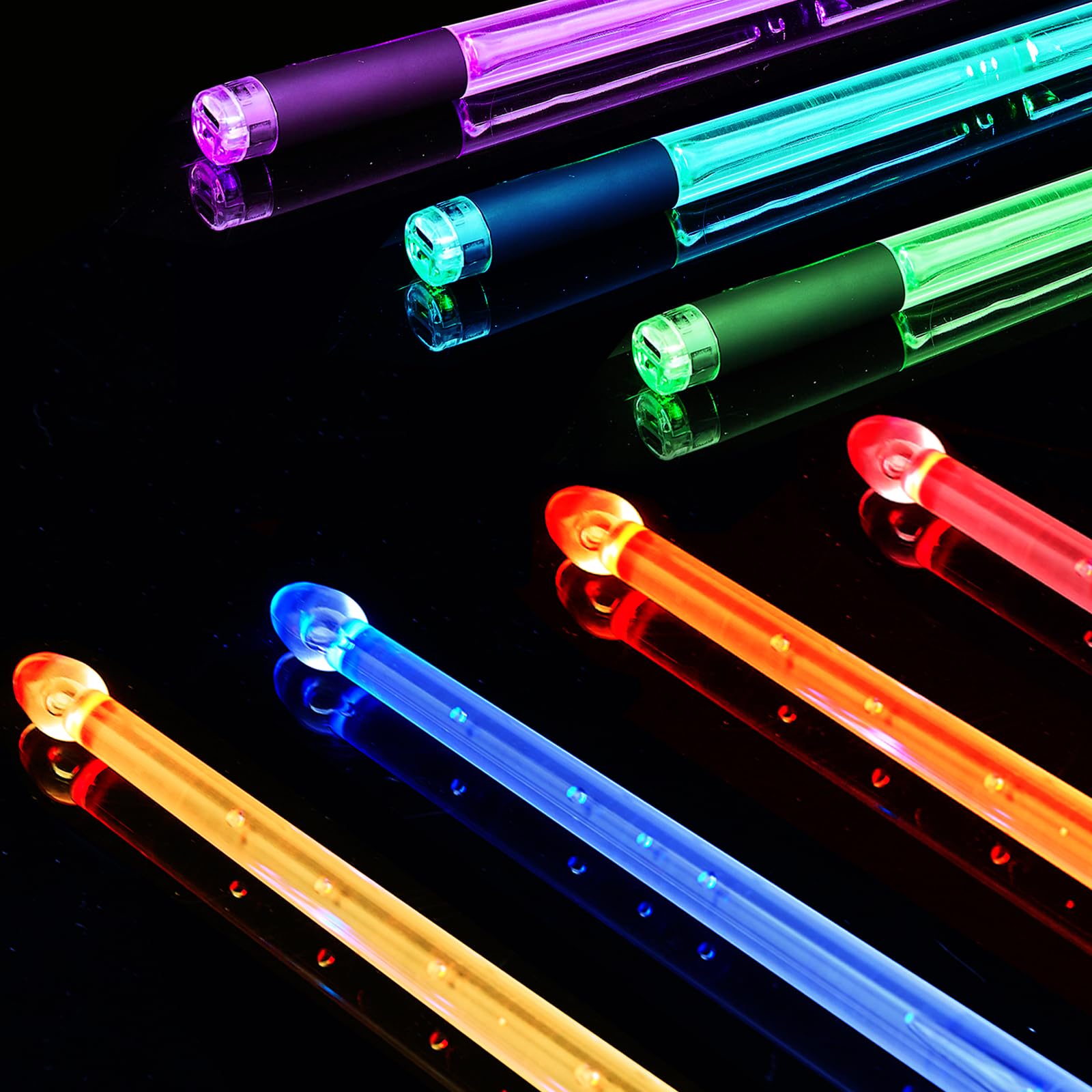 Baquetas recargables de 15 colores cambiantes, baquetas LED que brillan en la oscuridad para niños, accesorios de batería iluminados, regalos de batería en el escenario