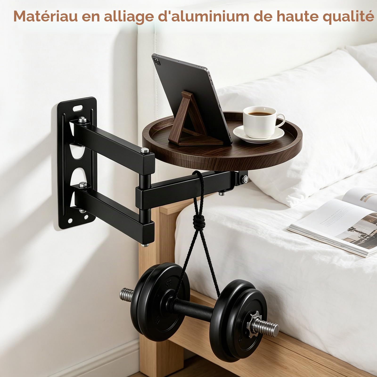 Table Murale Pliante, Petite Table Murale Rabattable Bureau Rond De 30 Cm Pivotant à 180 ° De DiamèTre Pliable Extensible De Chevet Suspendue Gain De Place pour Chambre, Salon, Balcon (A)
