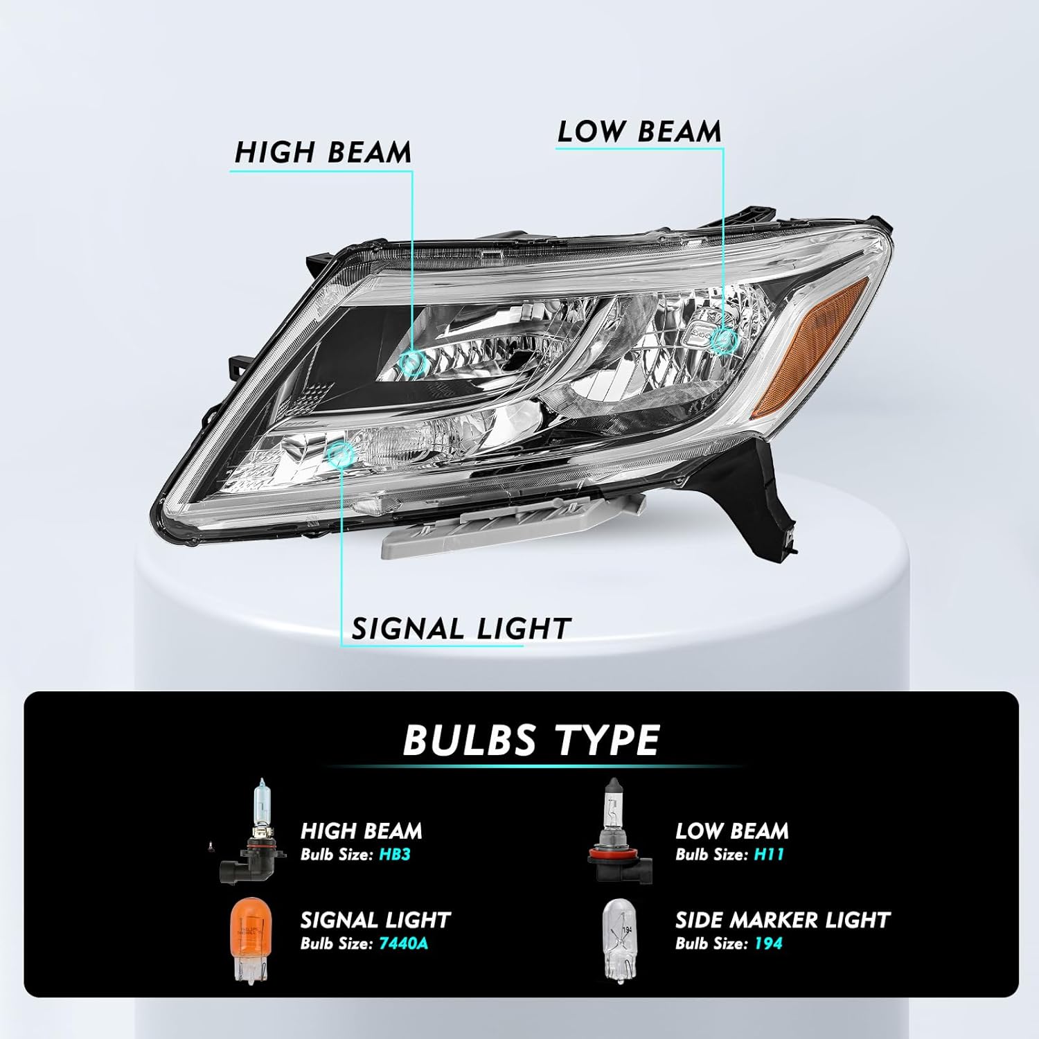 TUSDAR Headlight Assembly Set with Bulbs fit for 2013 2014 2015 2016 Nissan Pathfinder [Halogen Type] OEM Replacement Headlamp LH (Left/Driver Side)