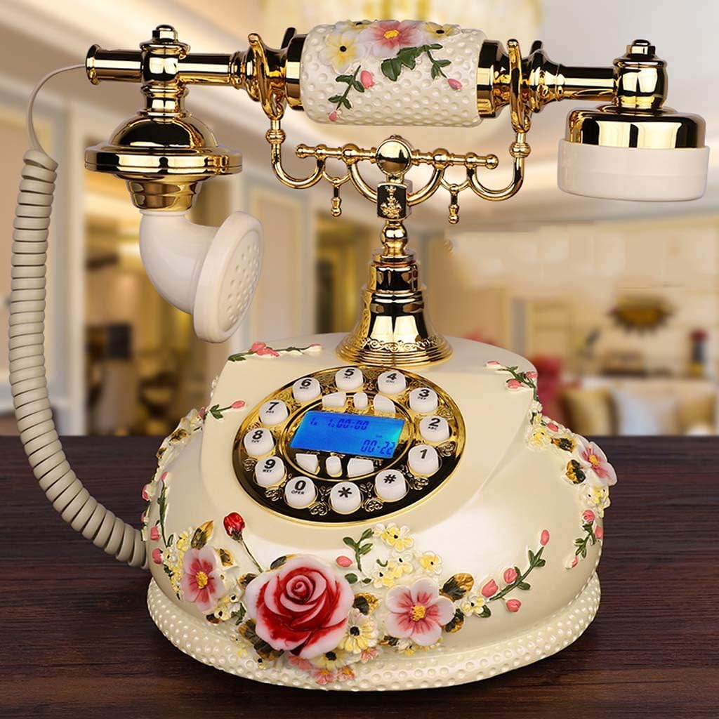 Qdid Antique Telephone Wired Old Fashion Retro Telephone, Corded Home Office Telephone Decor System, Resin Classic Style