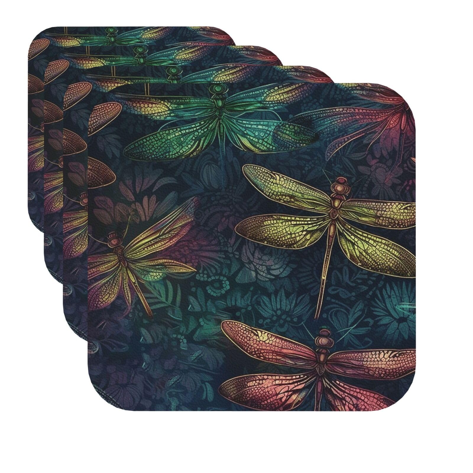 Drink Coasters Set of 4 Quick-Dry Leather Coaster Color Dragonfly Coasters for Drinks Coffee Cup Mat Tabletop Protection Heat Resistant Coaster for Kitchen Bar Office Home Decor