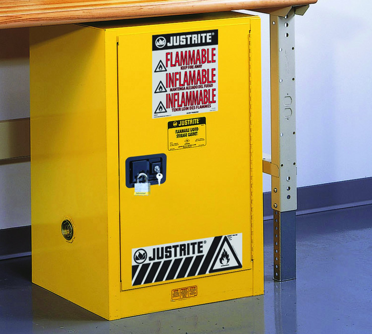 Justrite 891220 Sure-Grip EX 12 Gallon, 35" H x 23-1/4" W x 18" D, 1 Door, 1 Shelf , Self-Close Yellow Compact Flammable Storage Cabinet: Utility Cabinets: Industrial & Scientific