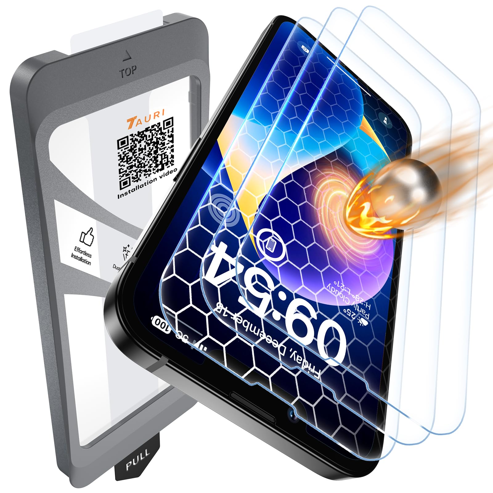 TAURI 3 Pezzi Pellicola Vetro Temperato per iPhone 14 6,1 Pollici, Rimozione Automatica Della Polvere, Durezza 9H Protettiva, Senza Bolle