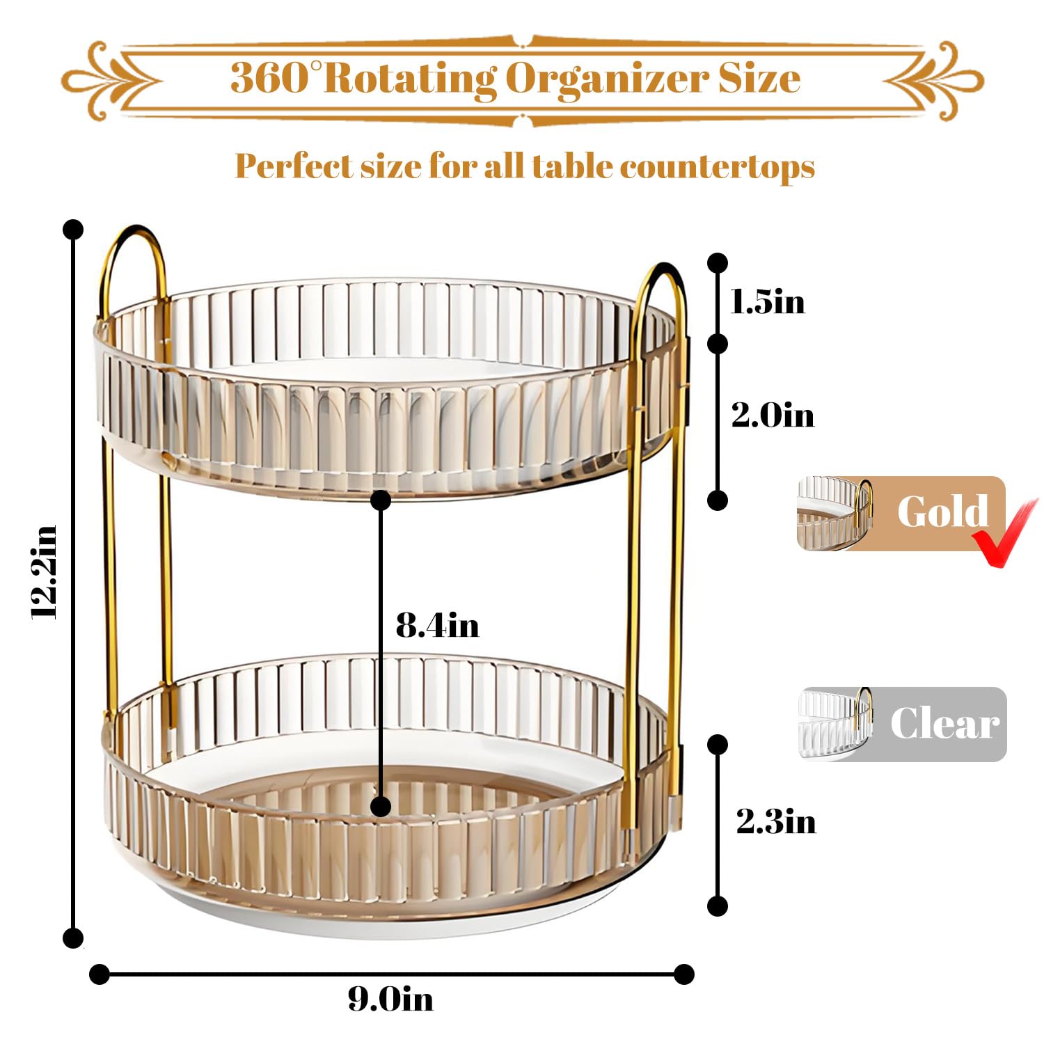 Organizzatore per trucchi per Vanity girevole a 360, organizer per cosmetici di grande capacità per rossetti, gioielli, cura delle unghie, cura della pelle, profumi, organizer da scrivania ideale per