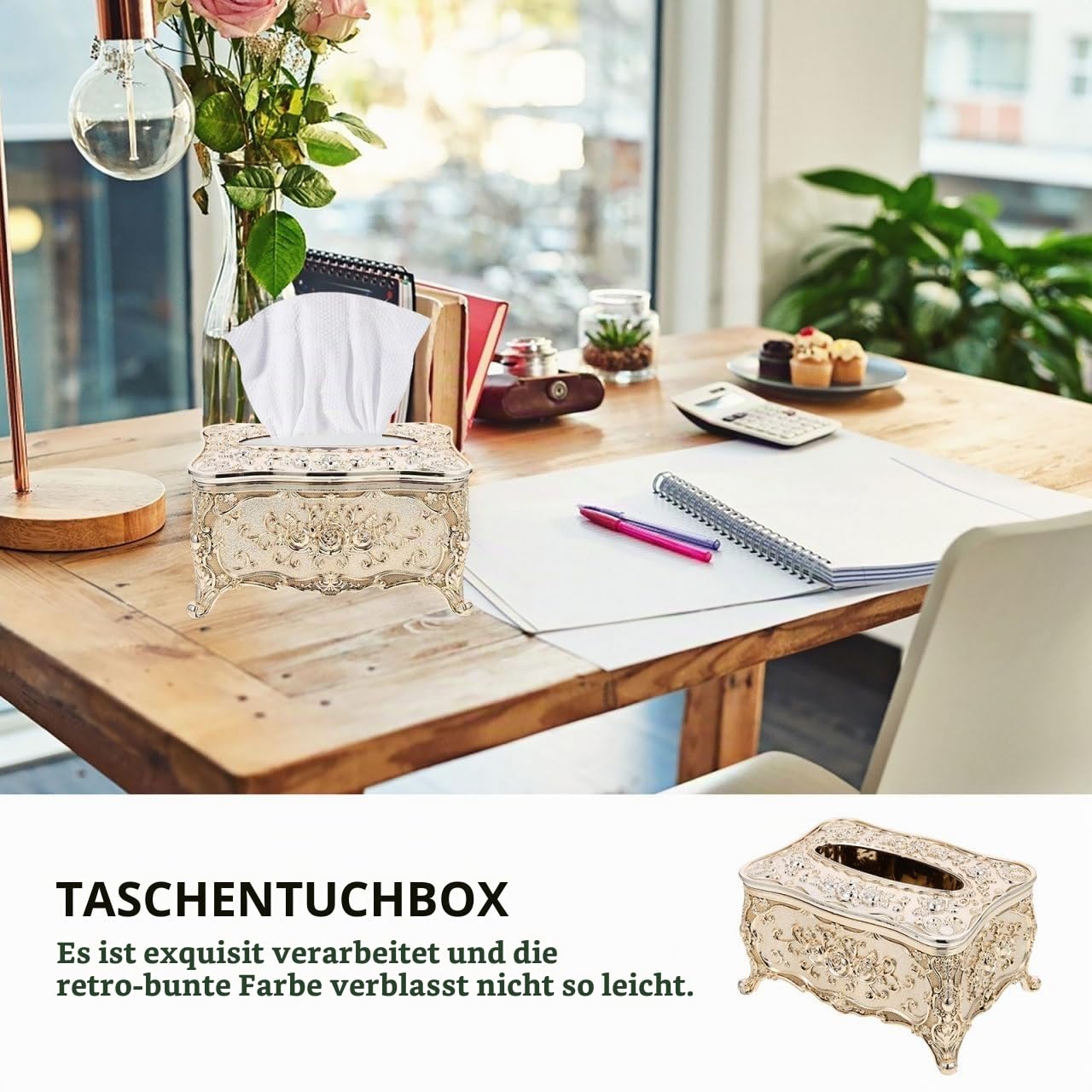Cabilock Goldene Taschentuchbox Vintage Kosmetiktücher Spender Elegant Für Zuhause Büro Wohnzimmer Schlafzimmer Dekoration Praktisch Und Kompakt
