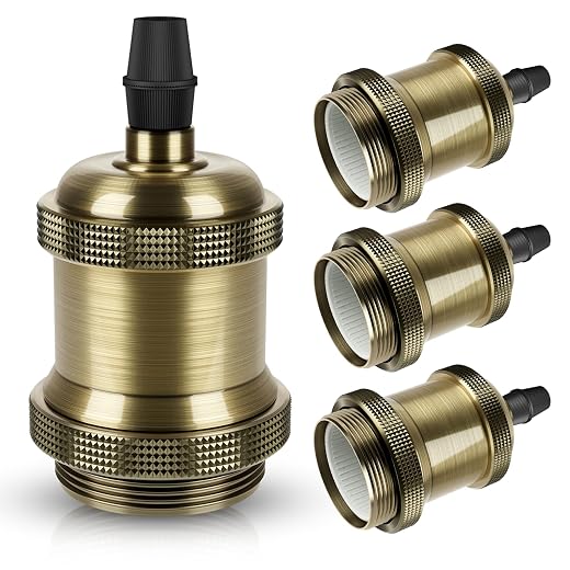 DiCUNO E27 Vintage Portalampada, Edison retro lampada a sospensione, Adattatore in ceramica solida, 4 Pezzi di champagne oro socket